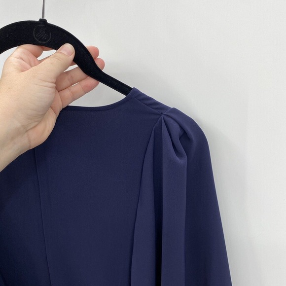 Natori Solid Fluid Crepe Cape Dress Size Medium Navy Blue Minimalist No Sash - Picture 6 of 10